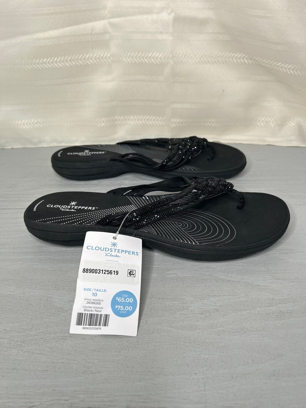 Clarks Cloudsteppers Breeze Gem Studded Flip Flops Black Womens Size 10 M